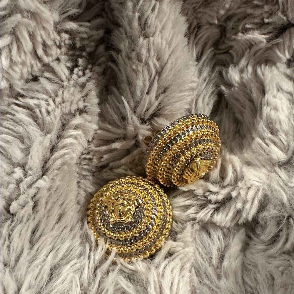 Versace Earrings gold Medusa button earrings silver and gold tone stud earrings - Picture 16 of 17